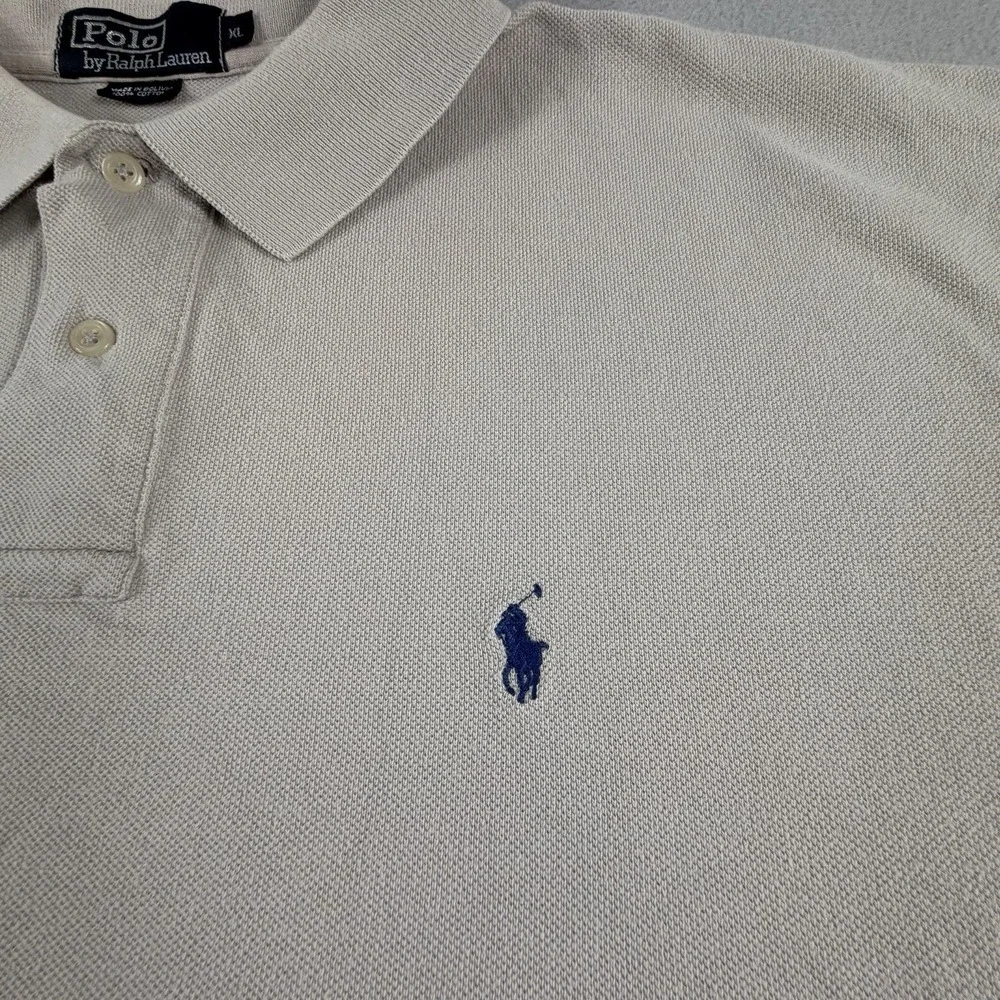 Polo Ralph Lauren Polo Shirt Mens XL Beige Tan Blue Pony Logo SS Classic Fit